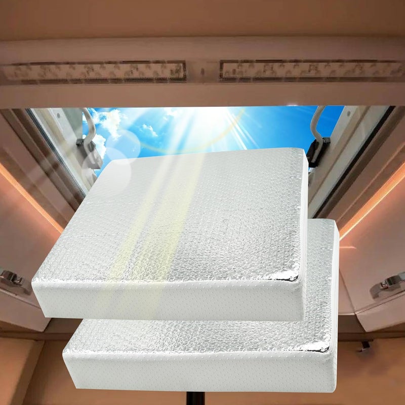 runfider 2PCS 14"x14"x3" Universal RV Vent Insulator, RV Skylight Cover with Reflective Surface, Skylight Shade Energy Savings Sunroof Fits for 14 Inch X 14 Inch RV/for Camper Vents - Image 1